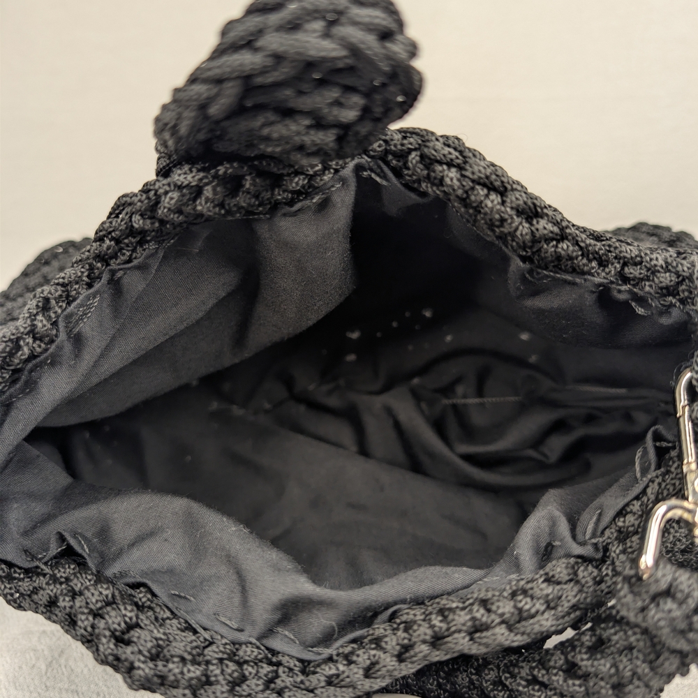 The Braided Jewel Hand Crocheted Black Chevron Crossbody Bag Lined - Picture 5 of 8